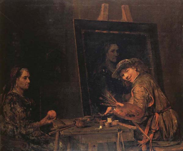 Self-Portrait Painting an Old Woman